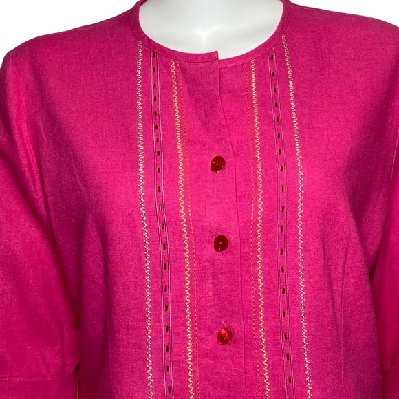Napa Valley Tunic Shirt Womens Size M Linen Blend Short Sleeve Button Up Pink - Picture 2 of 7